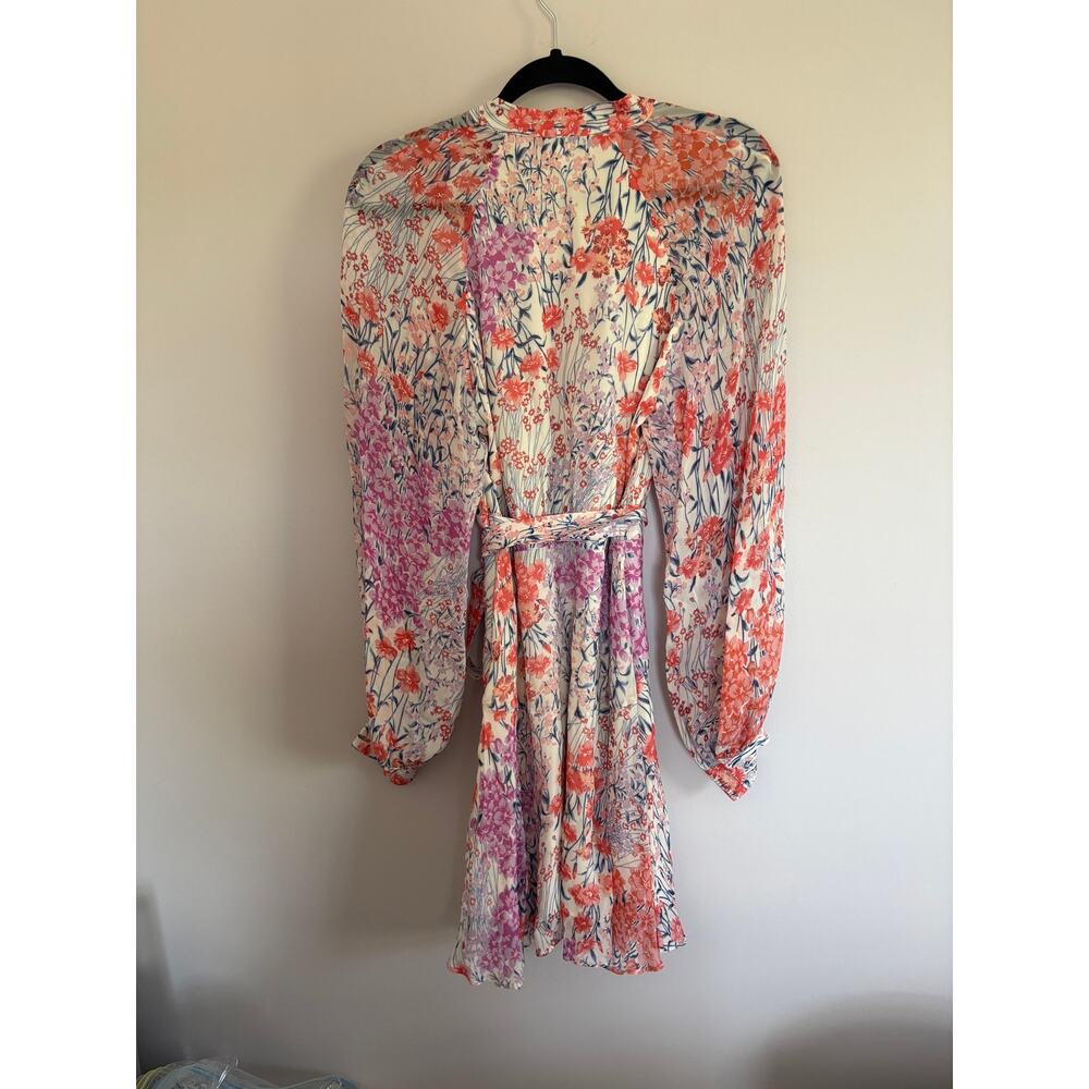 Reiss Keira Floral Long Sleeve Minidress Size XS/2 V-Neck Tie Waist Retail $330 - Picture 5 of 6